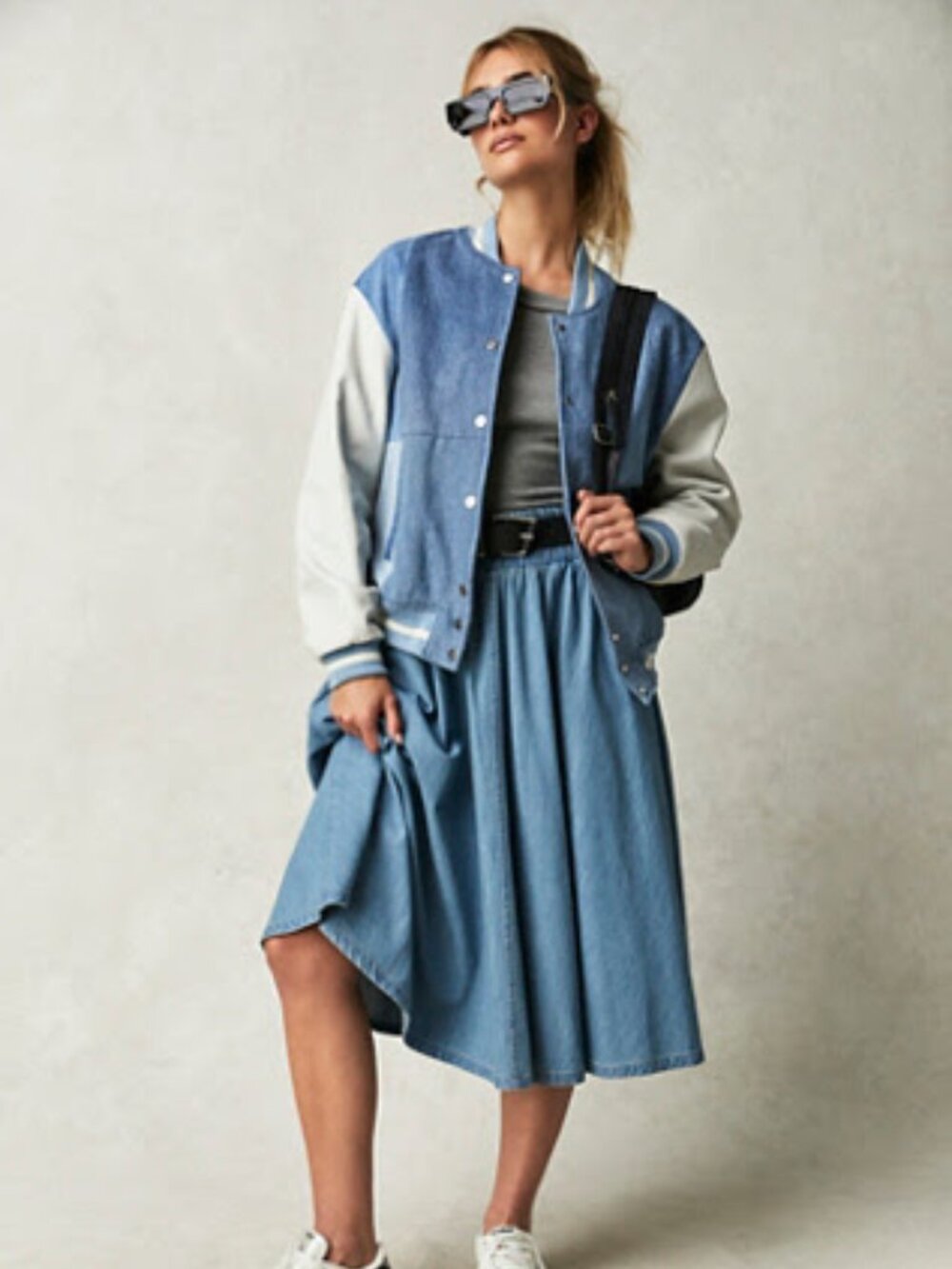 NWT Free People We The Free Denim Full Skirt in Light Blue